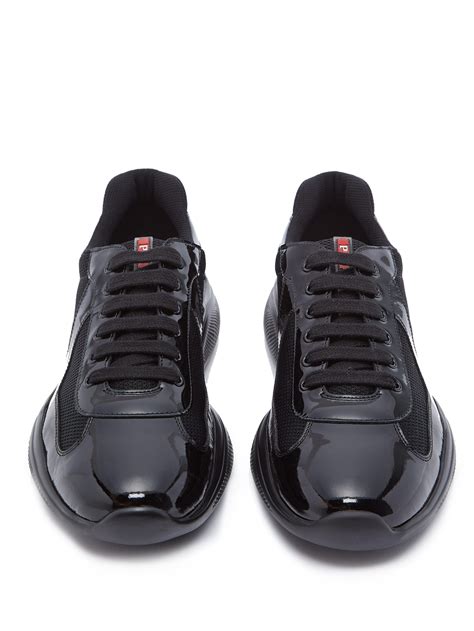 mens black patent prada trainers|Prada leather slippers.